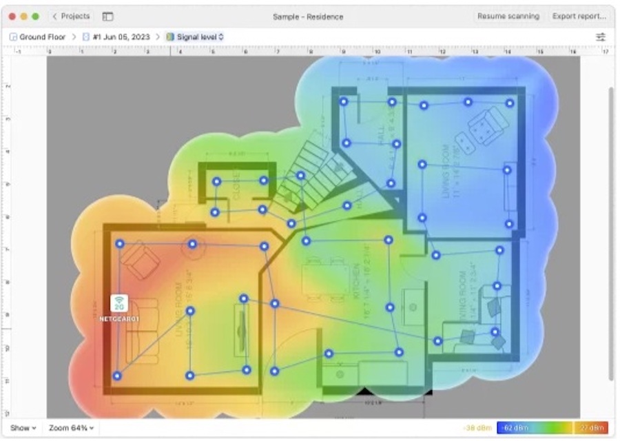 A map of a home’s Wi-Fi system.